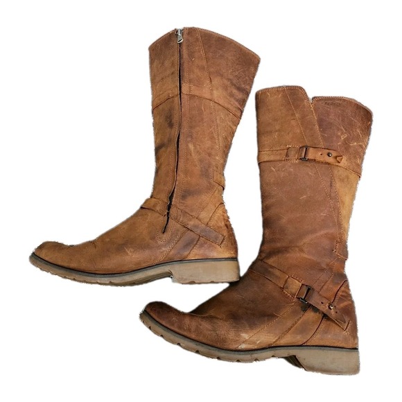 Teva De La Vina Tall Boots Brown Leather Waterproof Women SZ 8 Comfort Straps - Picture 7 of 11